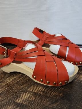 Jax & Bard Jewell Orange Leather Strappy Clog Sandals, Size 37, NWOT
